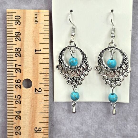 Silver Blue Circle Drop Boho Dangle Hook Fashion Jewelry Earrings Retro JB2-42 - Picture 3 of 3